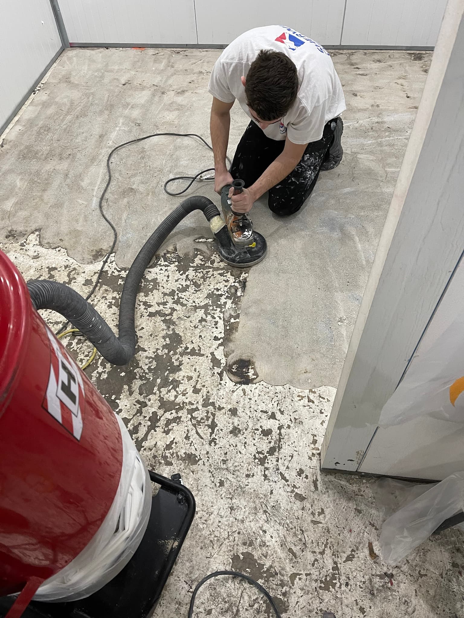 Hand-grinding edges during commercial floor prep