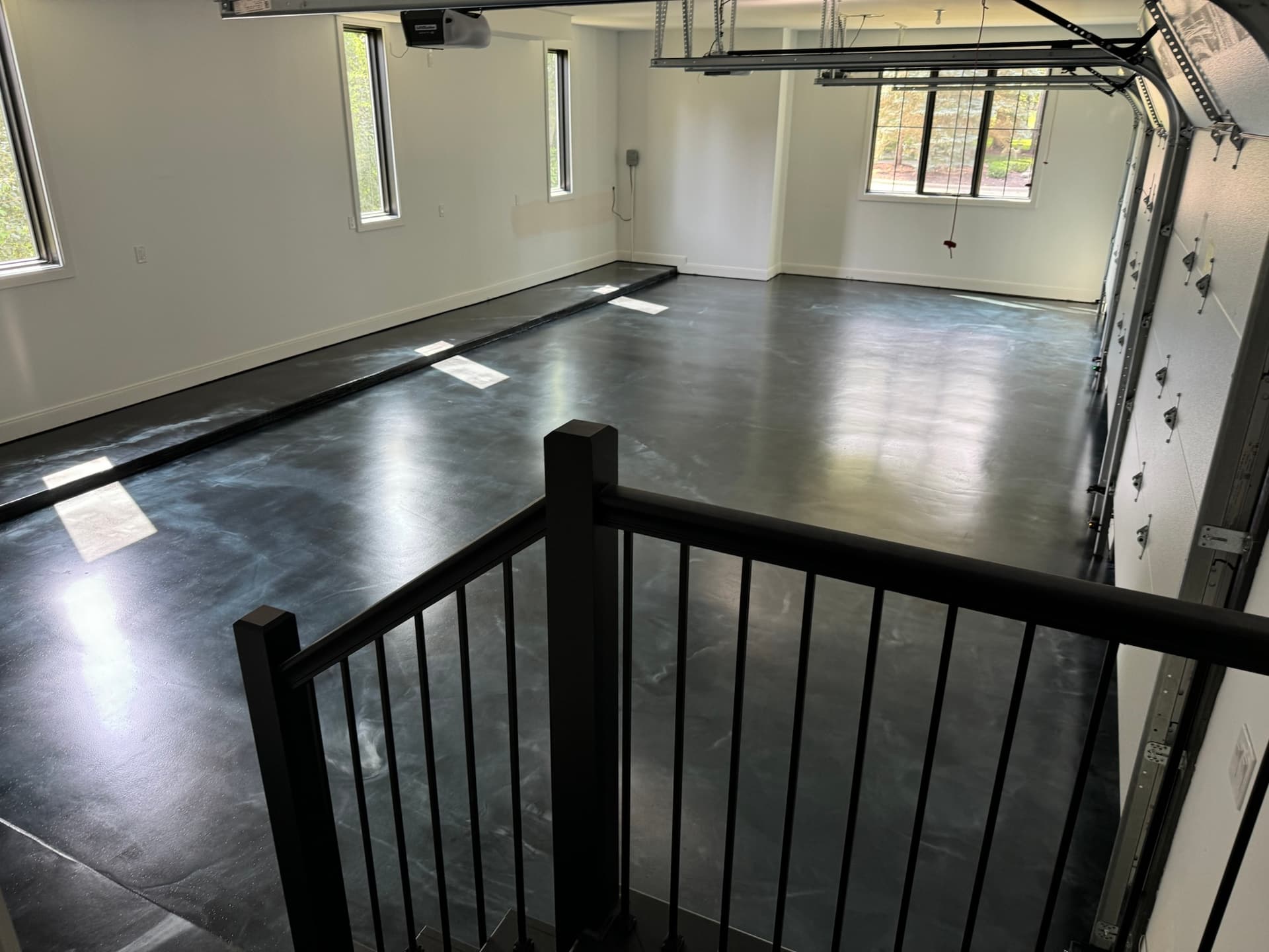 Dark metallic garage floor finish