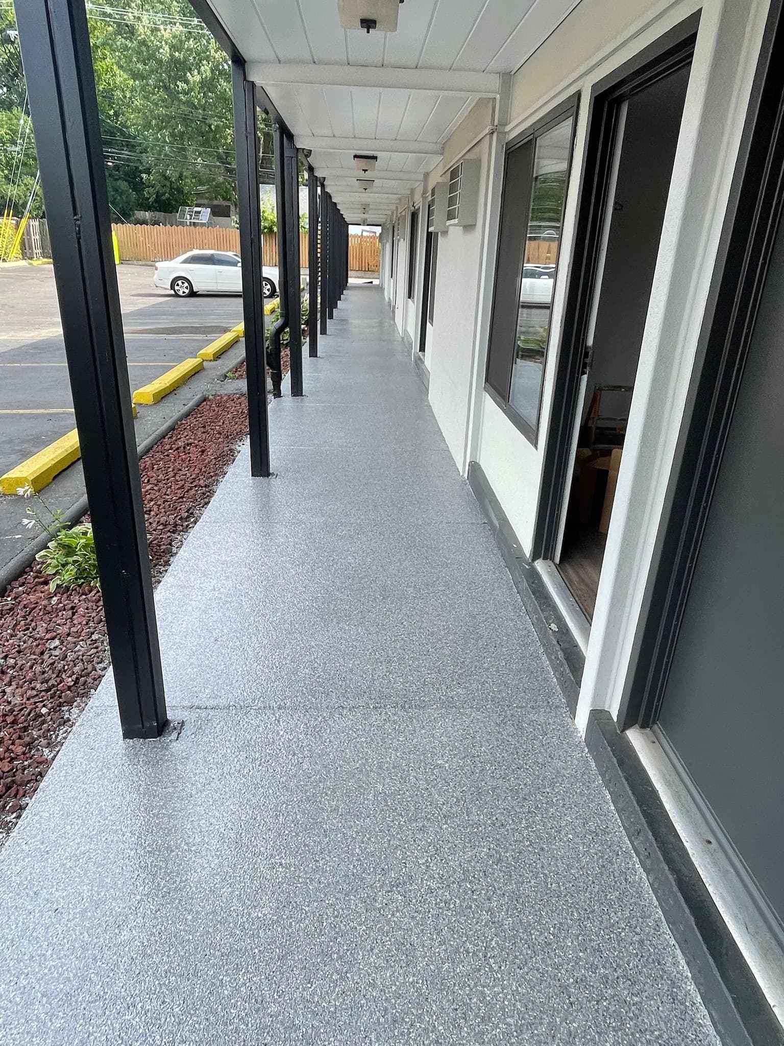 Finished breezeway floor coating